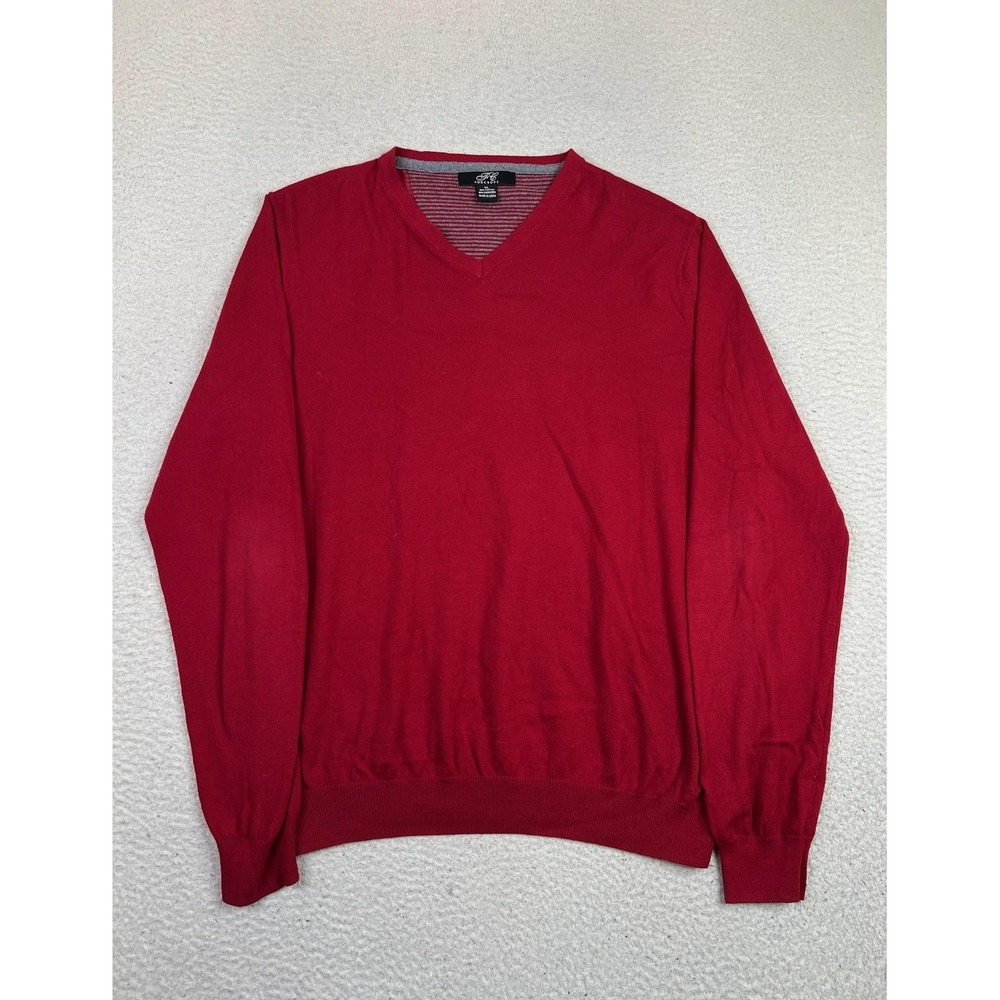 Foxcroft Sweater Womens XL Red Cotton Cashmere V Neck Pullover Long Sleeve Knit‎